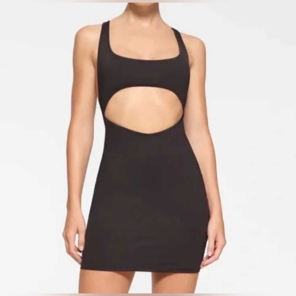 SKIMS Signature Swim Cut Out Tank Mini Beach Dress in Black.  Size Small